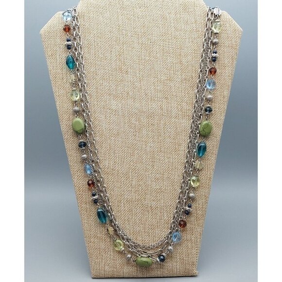 Premier Designs Silver Tone Multi Strand Chain Necklace Colorful Bead Stations - Picture 5 of 13